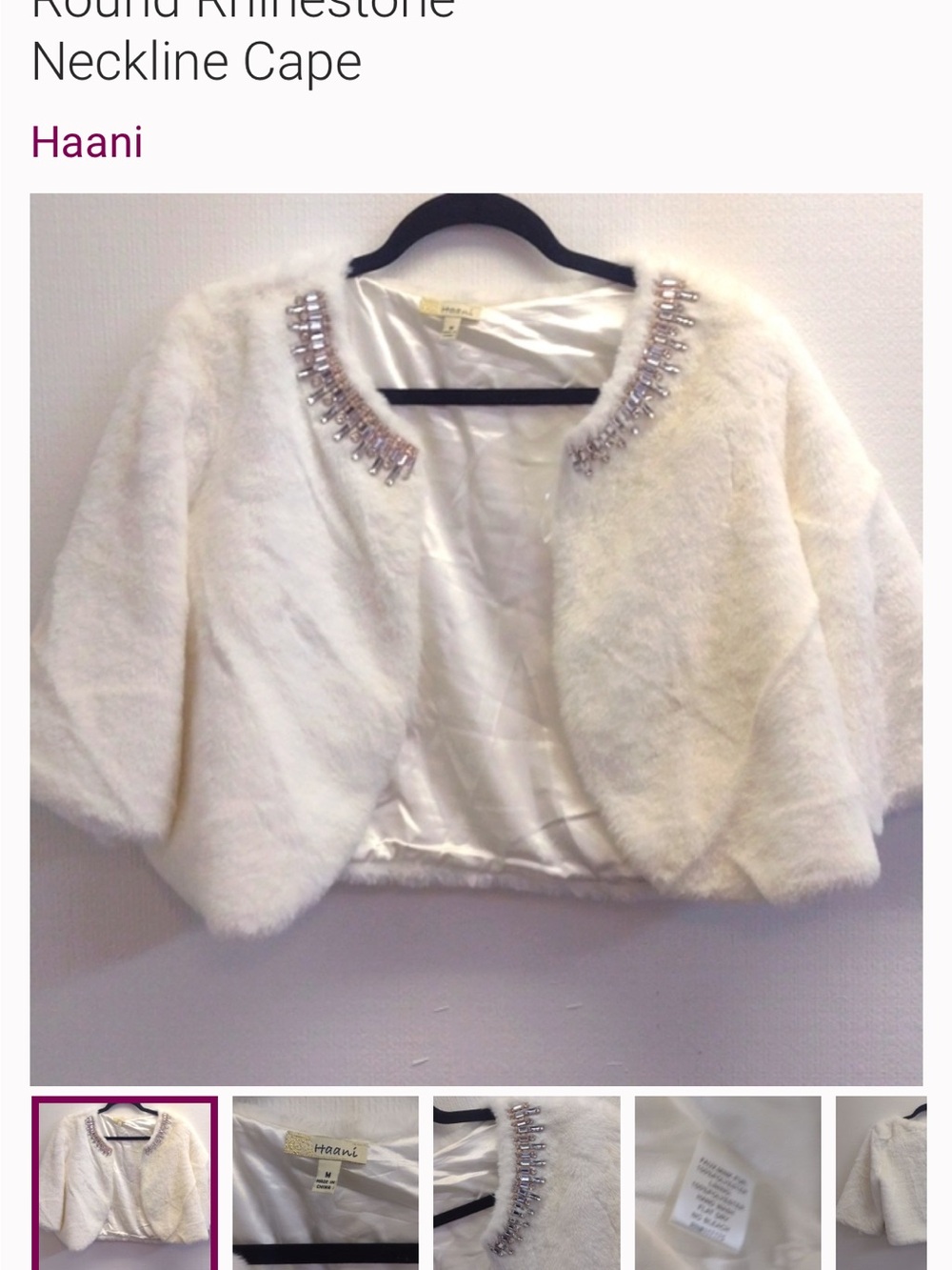 Haani Ivory Faux Fur Cape with Gold Embroidered Trim